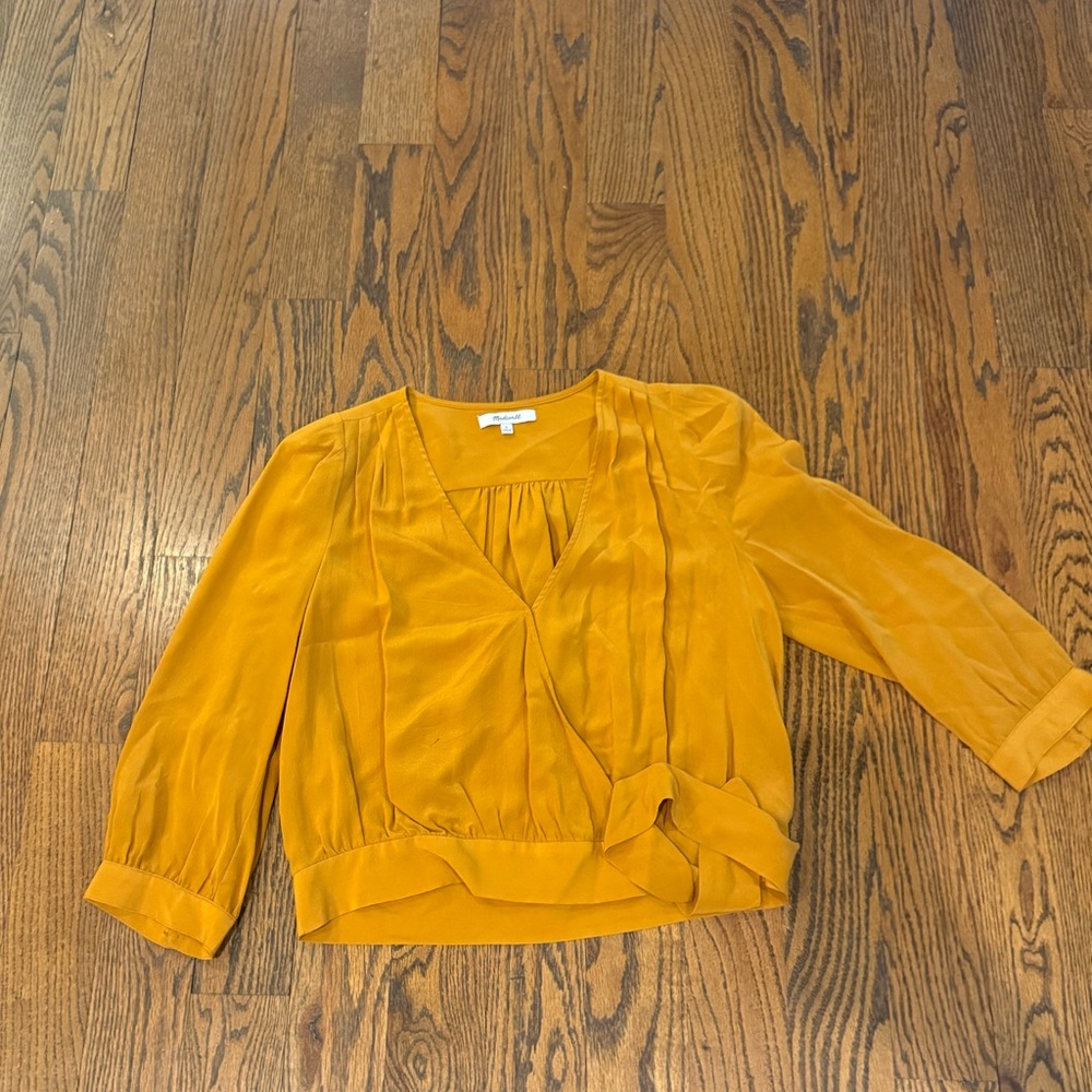Madewell Mustard Wrap-Front 100% Silk Blouse